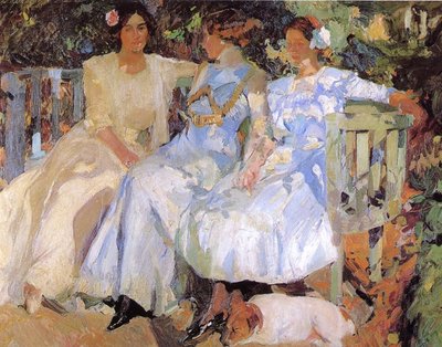 Mi esposa e hijas en el jardín de Joaquín Sorolla